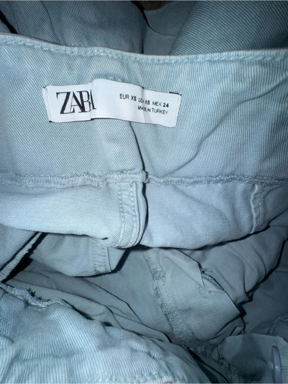 Zara Light Blue High-Waist Belted Pleated Shorts